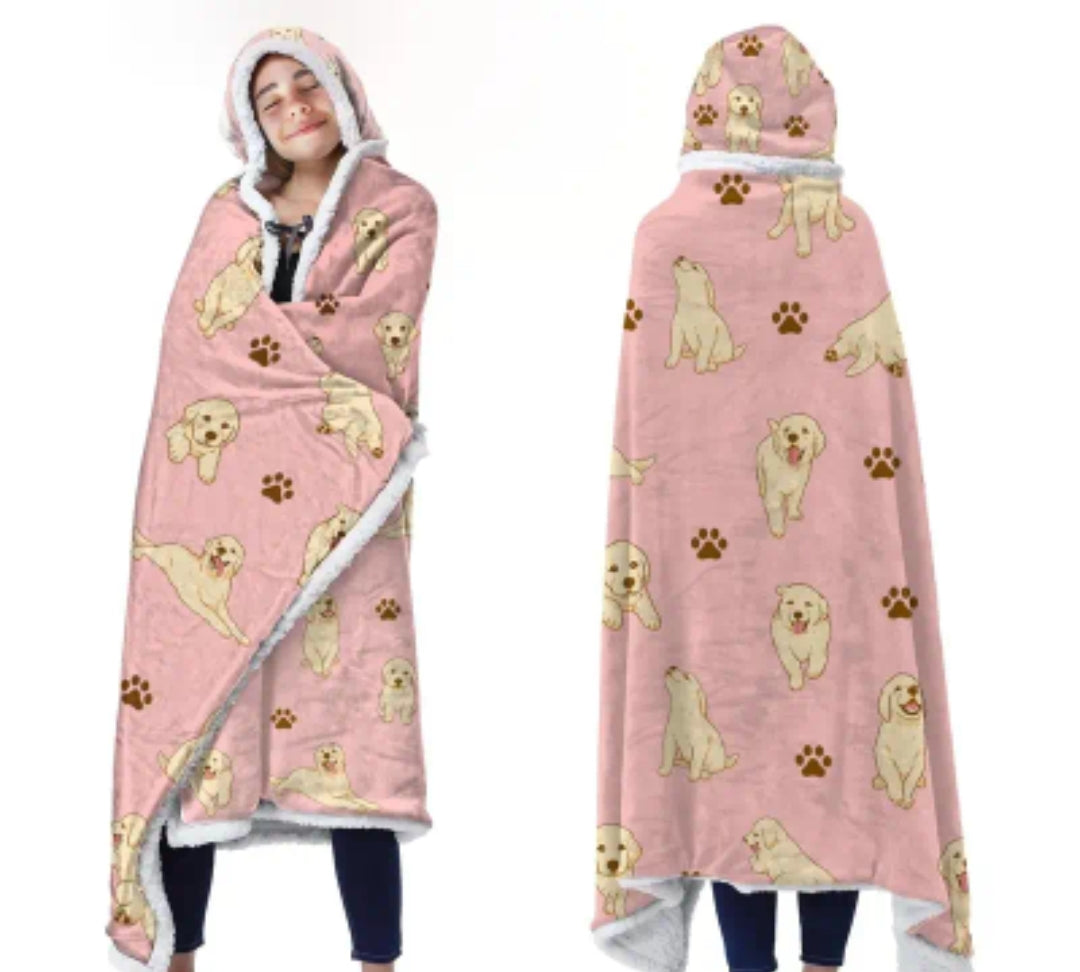 Fleece Blanket Hoodie Dog Print