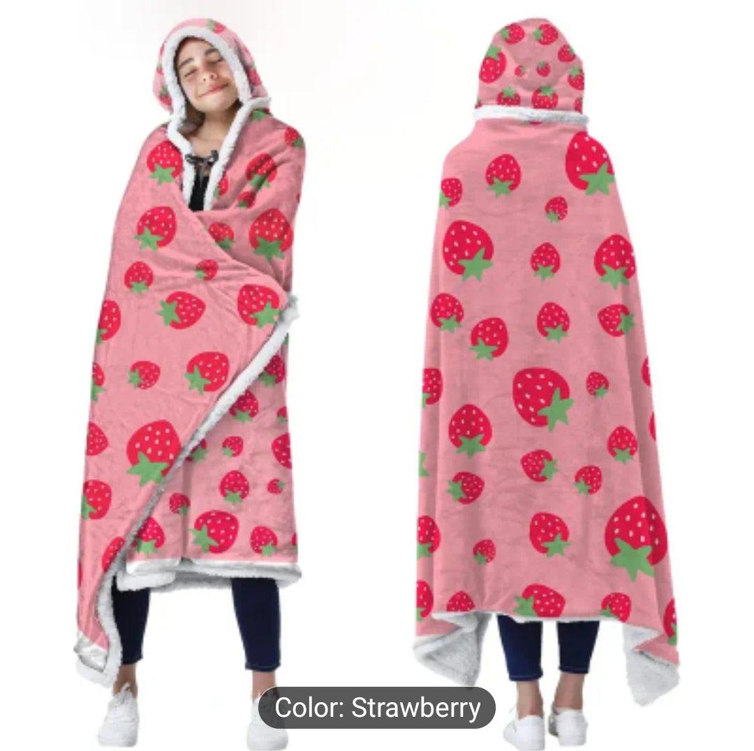 Fleece Blanket Hoodie Strawberry