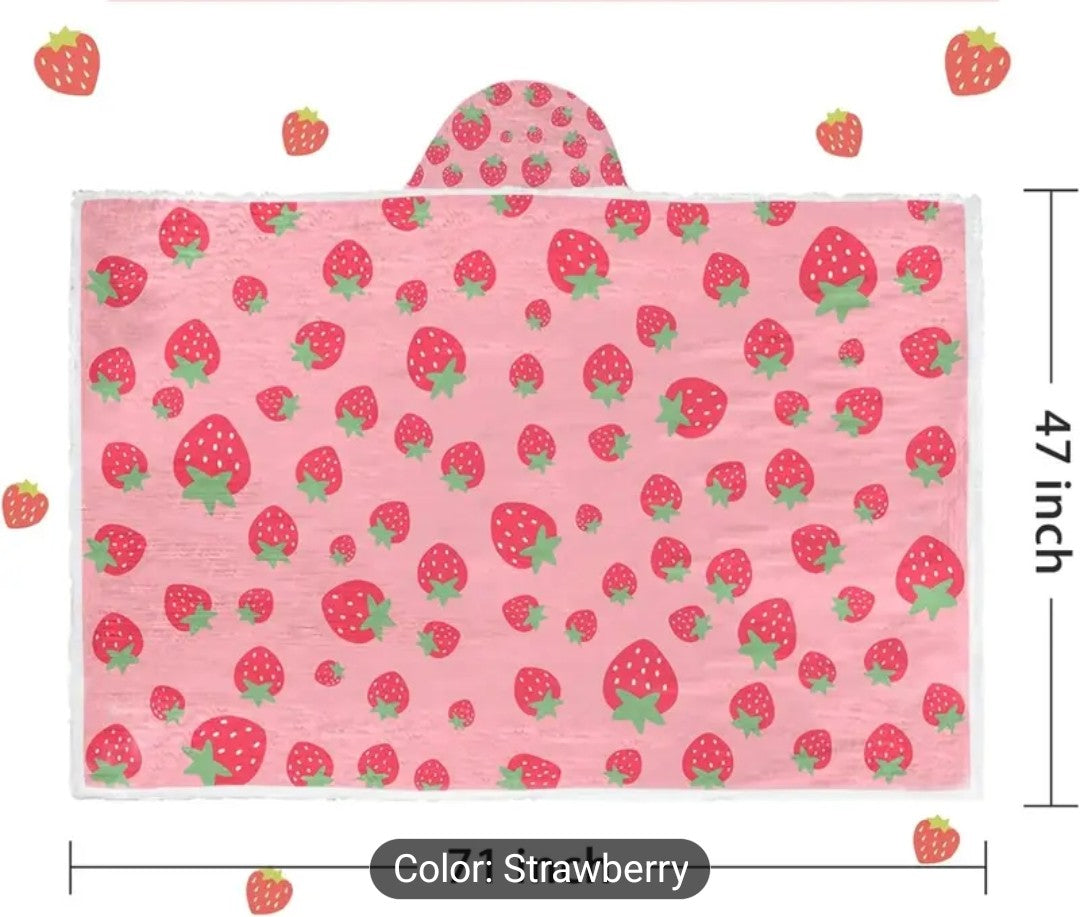 Fleece Blanket Hoodie Strawberry