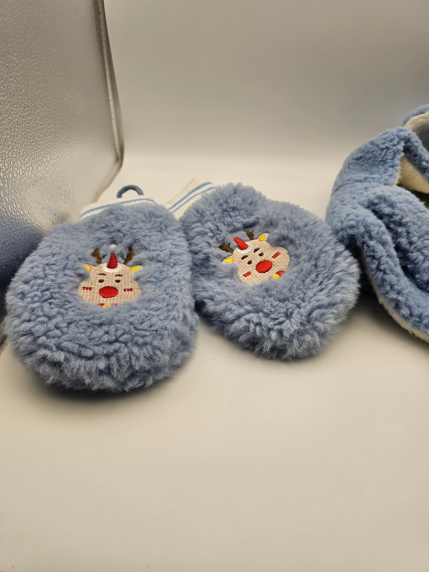 Reindeer Hat and Mittens Kids Blue