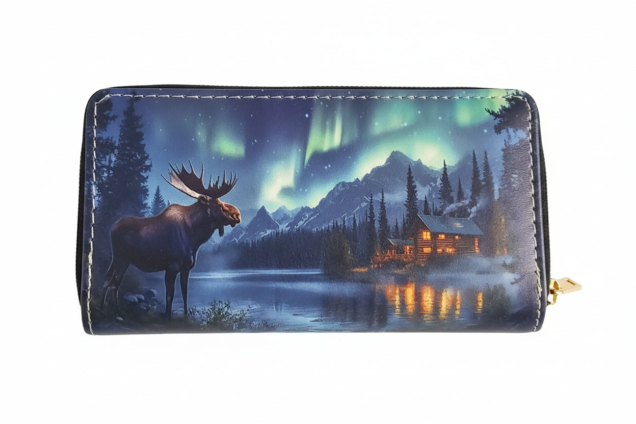 Alaskan Northern Lights Moose Wallet Women's