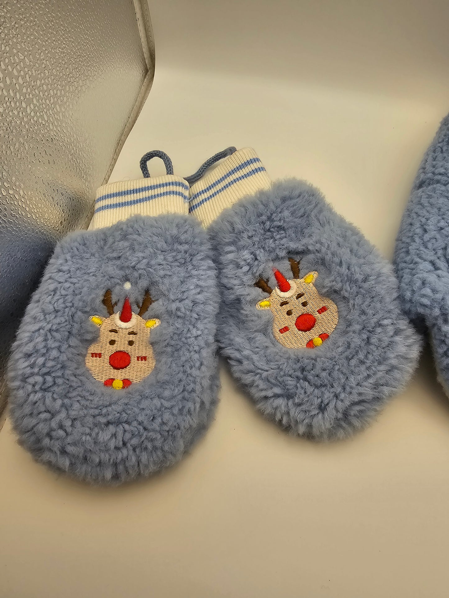 Reindeer Hat and Mittens Kids Blue