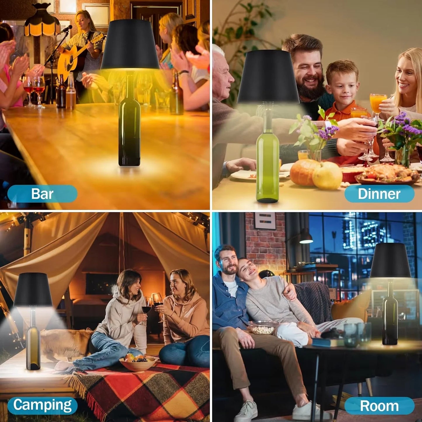 Dimming Metal Wine Bottle Light, Rechargeable Waterproof Bottle Touch Lamp