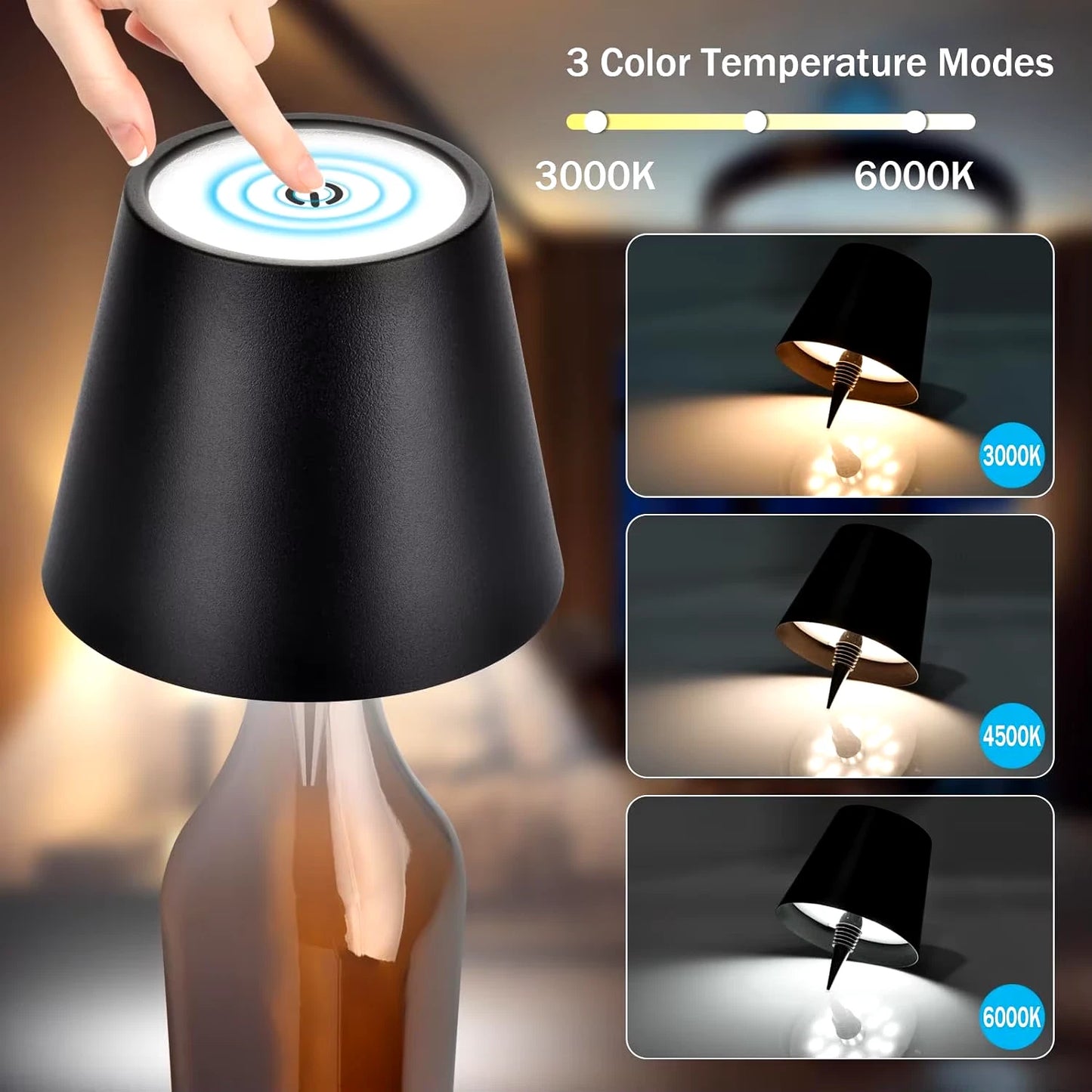 Dimming Metal Wine Bottle Light, Rechargeable Waterproof Bottle Touch Lamp